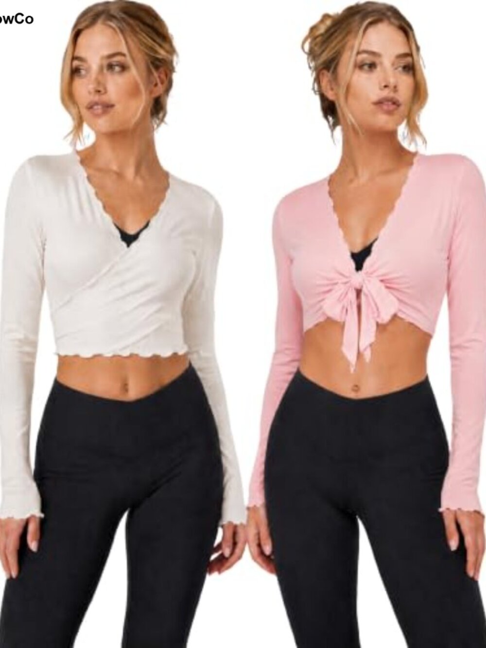 2 Pack Wrap Tops Women Pilates Ballet Tie Front Yoga Long Sleeve